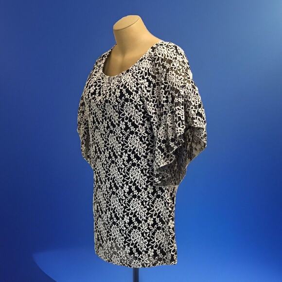 Lilypad XL A-Line Dress Tunic Short Top Black White Lace Overlay Angel Wing SLV - Picture 4 of 12